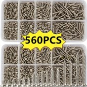 Resim 560 Adet Kendinden Vidalı Ahşap Vidaları Seti - 8 Farklı Boyutta M2 Phillips Düz Metal Vida Sınıflandırma Kiti Dahil 