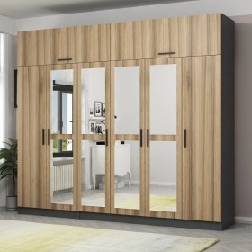 Resim Minar Kale 6 Kapaklı 4 Aynalı 2 Çekmeceli Dolap ve Yüklük Antrasit Dore 210 cm 