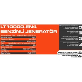 Resim Lutian LT10000EN4 10 Kw Benzinli Jeneratör Marşlı 220 V. 