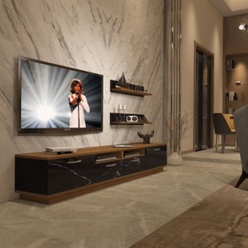 Resim Trendstyle 220 Slm Tv Ünitesi Tv Sehpası Ceviz Siyah Mermer 