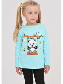 Resim Toontoy Kız Çocuk Sallanan Panda Baskılı Sweatshirt Turkuaz 