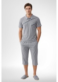 Resim Mecit Pijama Mecit 4007 Gri Büyük Beden %100 Pamuk Kapri Erkek Pijama Takımı 