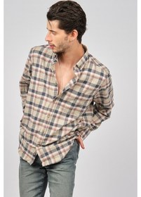 Resim De Leone Erkek Çizgili Uzun Kollu Yün Apre Gömlek 0171101 Bej Bej 