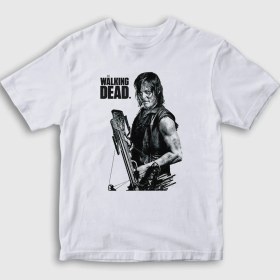 Resim Presmono Unisex Çocuk Beyaz Daryl Dixon The Walking Dead T-Shirt 