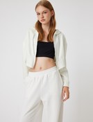Resim Şardonlu Crop Sweatshirt Kapüşonlu Fermuarlı Korse Görünümlü 
