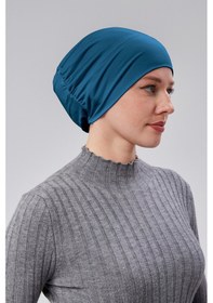Resim Sonbaharmoda Kadın Tesettür Hazır Pratik Geçmeli Bone Lastikli Kaymaz Petrol Rengi Petrol Mavisi 