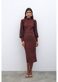 Resim Sateen Midi Boy Kalem Etek - Kahve 