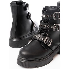 Resim 508-3039 Siyah Toka Aksesuarlı Fermuarlı Günlük Kadın Bot Beyaz 