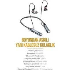 Resim TeknoKapsül AZ-BN02 Boyun Askılı Bluetooth Kulaklık (400MAH, 60 Saat Bekleme) (AZ-BN02) 