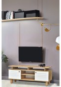 Resim Helena Tv Sehpası Beyaz 2 Kapaklı Açık Raflı Ahşap Görünümlü Atlantik Çam 140x60x36 Cm 