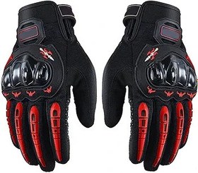 Resim Motosiklet Eldivenleri, Parmak Zırh Koruması Dokunmatik Ekran Tam Parmak Eldivenleri Sürüş İçin Rahat (Kırmızı) 