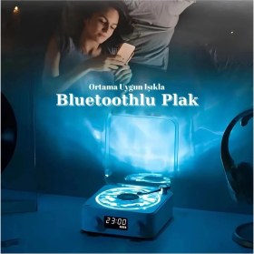 Resim Waves Nostalji Plak Görünümlü Bluetooth Hoparlör 3D Ses Dalgası Retro Müzik Plak Mavi 