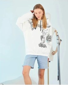 Resim Hazego Kapüşonlu Strong Heykel Baskılı Sweatshirt - Beyaz Siyah 