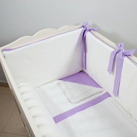 Resim Ekru - Lila Bebek Uyku Seti - Düz Bumper / 60x120 