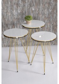 Resim Zigon Sehpa Çift Gold Krem Tel (503659053) 