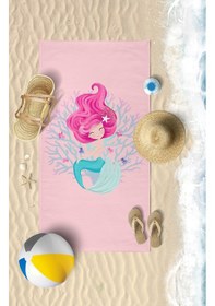 Resim VevienHome Sevimli Deniz Kızı Dijital Baskılı 75 x 145 CM Çocuk Plaj Havlusu 