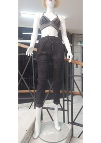 Resim Italyan Beli Bağlamalı Kamuflaj Desenli Dar Paça Pantolon-9078 Siyah 