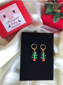 Resim PEONY peonyofficiall Yılbaşı Çam Ağacı Cam Murano Küpe Kararmaz Altın Kaplama Sallantılı 