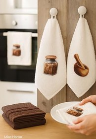 Resim 3 lü Kahve Baskılı%100 Pamuklu Mutfak Havlusu 30 x 50 Cm Kırmızı 