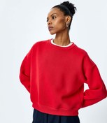 Resim Rahat Kalıp Bisiklet Yaka Uzun Kollu Basic Sweatshirt 
