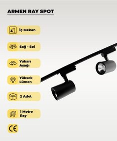 Resim Armen 2 Adet Siyah Kasa Günışığı Ray Spot Set Ve 1 Metre Ray Set Siyah 