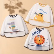Resim Gençler Uzun Kollu Yemek Bibi - Karikatür Hayvan Tasarımı, Makinede Yıkanabilir, Polyester, Kolay Temizlik İçin Uygun, Yeni Yıl Yemekleri İçin İdeal, Gençler Akşam Yemeği Bibi|Oyunca Yemek Aksesuarı|Örgü Polyester 