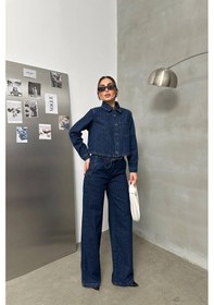 Resim Lacarino 7888 Palazzo Kadını Jean Pantolon Rinse Denim 