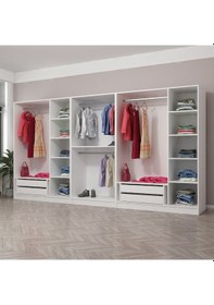 Resim Minar Kale 8 Bölmeli 4 Çekmeceli Giyinme Dolabı Beyaz 210cm 