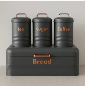 Resim 4 Lü Mutfak Seti Ekmeklikçay Kahve Şekerlik Gri 43x20 Gri 