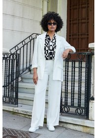 Resim Kadın İpeksi Dokulu Modal Kumaş Yakalı Cep Kapaklı Oversize Salaş Blazer Ceket-beyaz Beyaz 