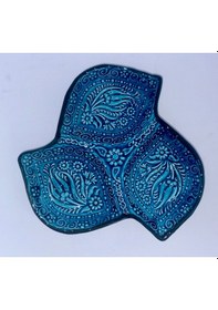 Resim El Yapımı Çini Seramik Kabartma Desenli Yaprak Model Firuze / Mavi Çerezlik - Kahvaltılık Mavi 