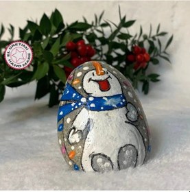 Resim Uretti - Belkıs 8188 - El Yapımı Doğal Taş Yılbaşı Temalı Mutlu Kardan Adam Obje - 6 X 8 Cm 1 Adet 