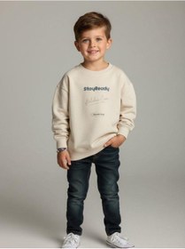 Resim Zekids Erkek Çocuk Pamuklu Stay Yazılı İnce Uzun Kollu Sweatshirt-16334 Taş 