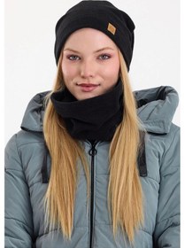 Resim Erkek Kadın %100 Mikro Polar Çift Katlı Winter's Coming Bere Boyunluk Takım - Standart / Siyah-kadın Siyah-kadın 