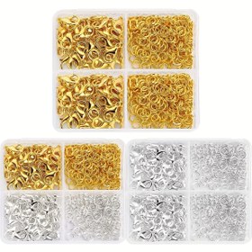 Resim 300 adet Takı Yapım Kiti, Depolama Kutusu ile Istakoz Tokaları ve Açık Yüzükler, El Zincirleri için DIY Bilezik ve Diğer Zincir Bağlantı Aksesuarları, Takı, Anahtarlık Kolyeleri, El Sanatları ve Moda Hediyeler 