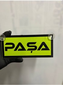 Resim Yeşil Renk Üzeri Siyah Renk Paşa Yazılı Vantuzlu Cam Süsü 