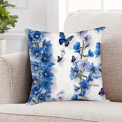 Resim 2 adet Zarif Kelebek ve Çiçek Desenli Polyester Yastık Kılıfı - 3D Dijital Baskı, Yumuşak ve Dayanıklı, 90gsm, Makinede Yıkanabilir, Zarf Kapatma, Mavi ve Mor Tasarım ile Şık Ev Dekoru, Kelebek Dekoru 