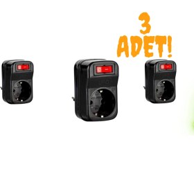 Resim UFO Tekli Anahtarlı Akım Koruma Grup Prizi Siyah 3 Adet 