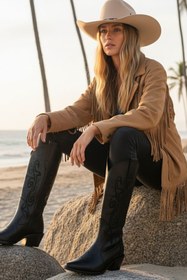 Resim wanita milano Kadın Kovboy Çizme Hakiki Süet Deri Western Nakışlı Ortopedik Rahat Kalıp 