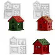 Resim Epoksi Reçine Alçı Çimento Dökümü İçin Silikon Kalıp - Kar Tanesi, Kulübe, Aşk ve Mum Tutucu ile Noel Evi Tasarımı - Küçük Gece Lambası Gösterimi İçin Kendin Yap Kalıp - 1 adet 