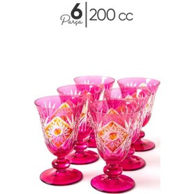 Resim Mest 6 Kişilik Pembe Özel Yapım El Işçiliği Ayaklı Cam Kahve Yanı Su Bardağı Seti 200 Cc - Zarif Tasarım Pembe 