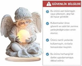 Resim Bohem Melek Heykeli, LED Işıklı Küre ile, Akrilik Materyal, 15x8x20cm, Masa ve Ev Dekorasyonu, Beyaz, 2D Düz Tasarım, Braket Dahil 