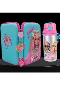 Resim Büyük Kalem Çantası 16x23 , Alüminyum Matara Premium Set Pembe 