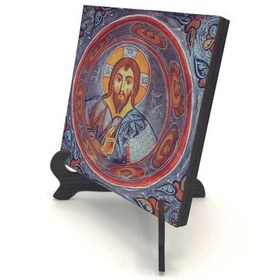 Resim Kapadokya Göreme Karanlık Kilise Freski - Pantokrator İsa Mesih Baskılı Mdf Masaüstlük 10x10 