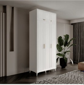 Resim Guneystore Milas Gold 3 Kapaklı %100 Mdf Ayaklı Yüklüklü Gardırop 