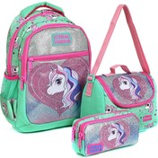 Resim Coral High 23496 Su Yeşili Unicorn Desenli 3' Lü Okul Çantası Seti LMCATcoral23496 