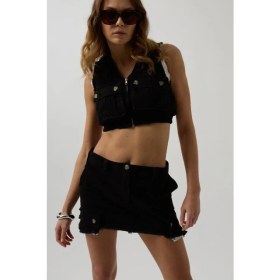 Resim Gökyüzü Moda V Yaka Düğmeli Crop Yelek 