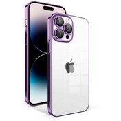 Resim CaseWorld Apple Iphone 14 Pro Ile Uyumlu Kapak Lens Korumalı Arkası Şeffaf Sert Mika Kılıf - Mor 