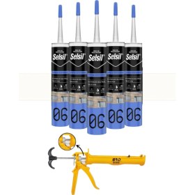 Resim Selsil Nötr Cephe Silikonu 300 Ml Şeffaf 5 Adet ,alüminyum Tabanca Şeffaf 