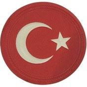 Resim ModaCanel Türk Bayrağı 3D Arması Yuvarlak Bayrak Arma Bayrak Patch (Yuvarlak, 7*7, Arkası Cırtlı) 